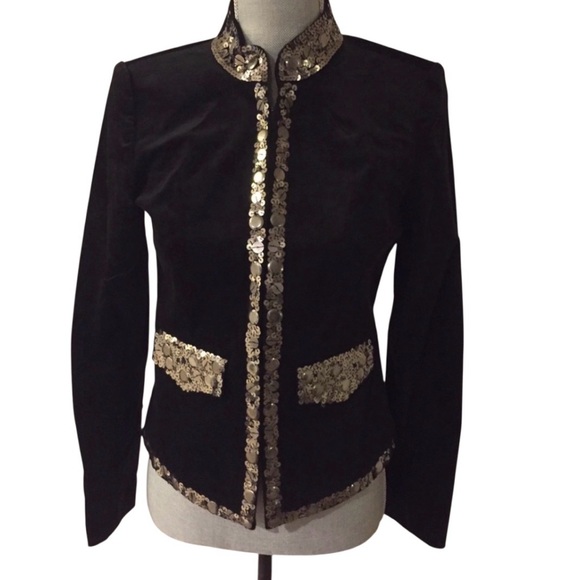 Michael Kors Black Velvet Jacket w/ Sequins ~ NWT - Picture 2 of 16